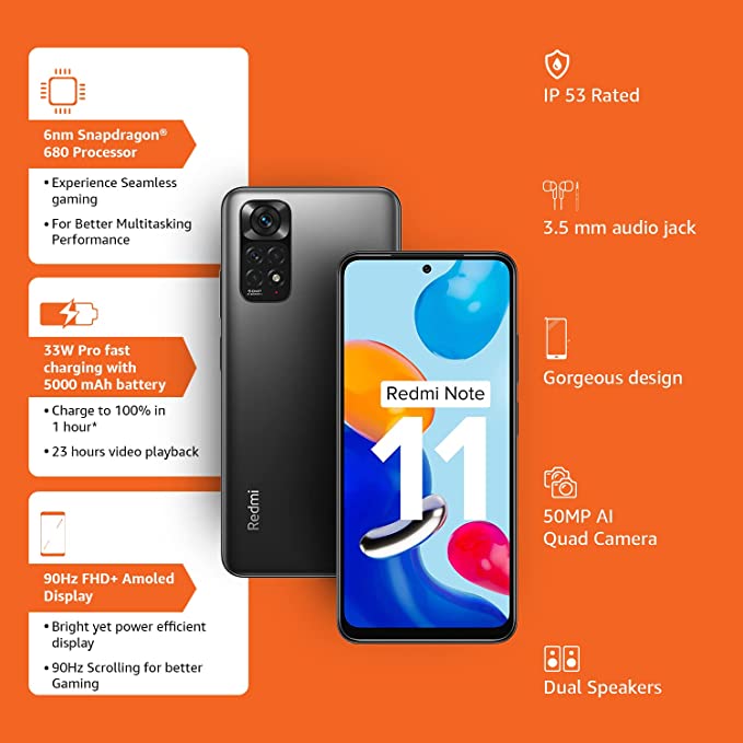 Xiaomi Redmi Note 11 Dual SIM Amoled DotDisplay Graphite Gray 4GB RAM 128GB 4G LTE Xiaomi Redmi Note 11 Dual SIM Amoled DotDisplay Graphite Gray 4GB RAM 128GB 4G LTE